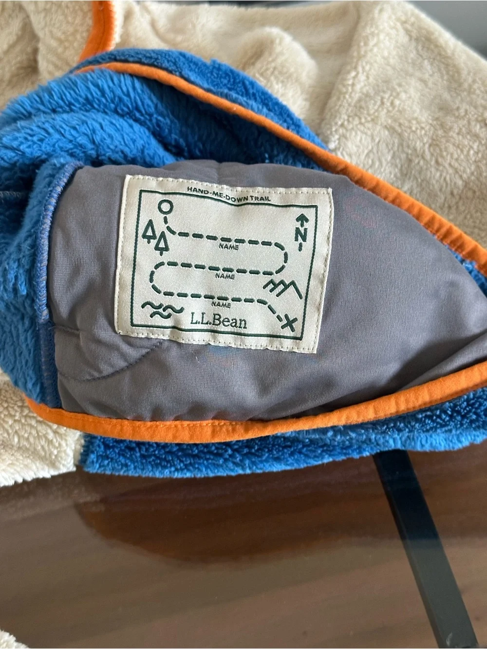 L.L.Bean Kids Hi-Pile Fleece Hooded Pullover, Colorblock Size 6-7